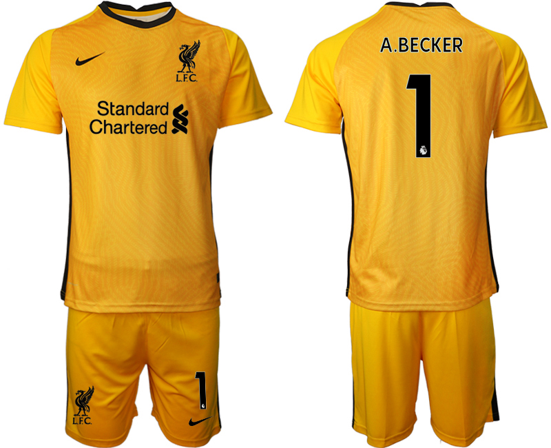 2021 Men Liverpool yellow goalkeeper #1 soccer jerseys